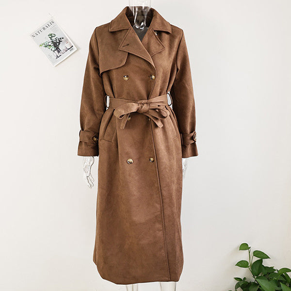 Manteau long vintage en suède avec ceinture