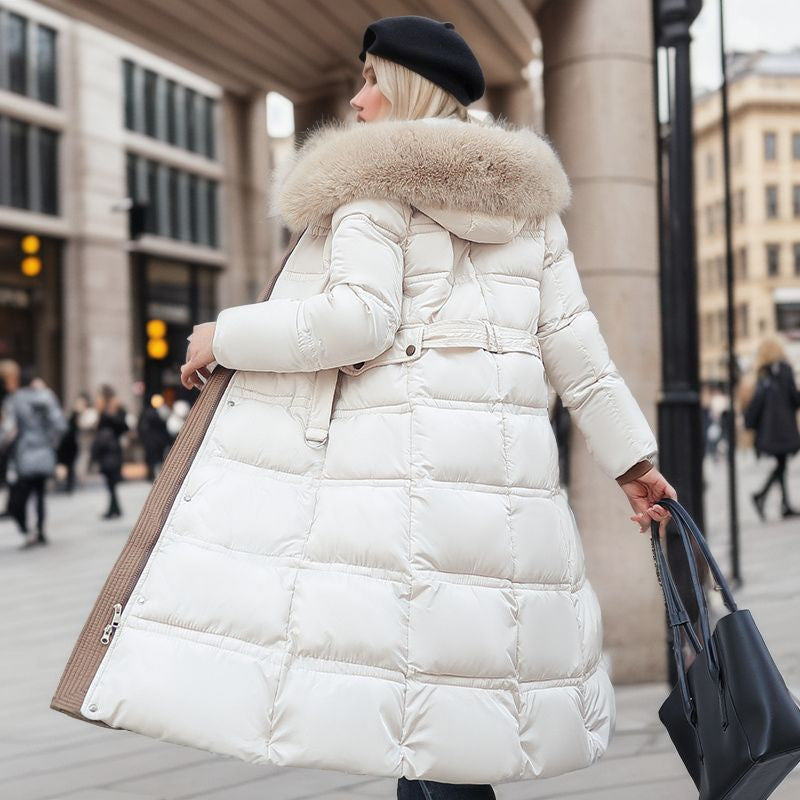 Manteau lcapuche en fourrure et ceinture chaude