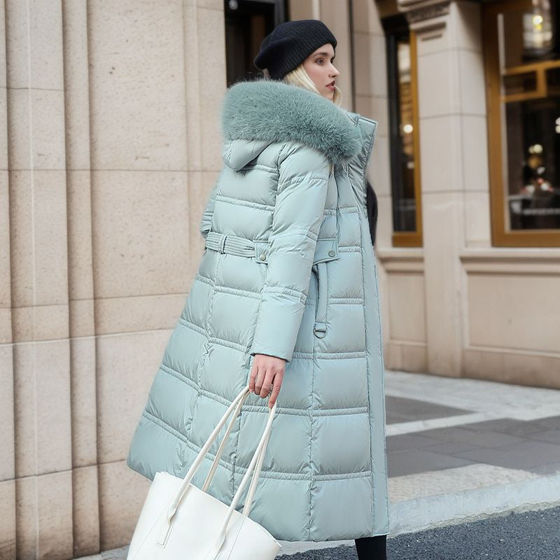 Manteau lcapuche en fourrure et ceinture chaude